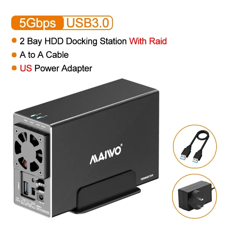 MAIWO 3.5 Inch HDD Case β Dual Bay SATA RAID Storage Enclosure & Docking Station for 2.5/3.5 Inch External Hard Drives