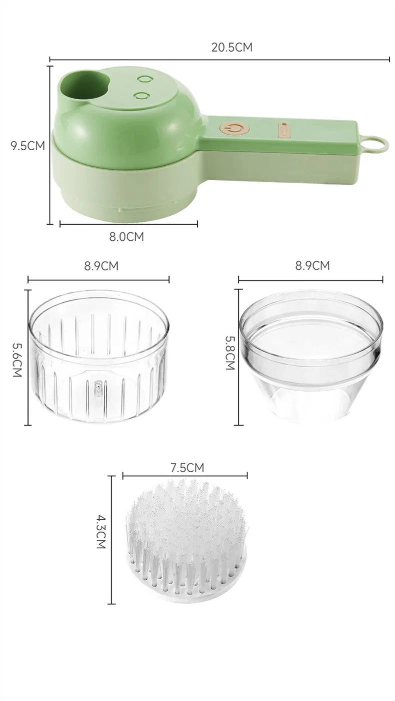 4-in-1 Electric Vegetable Cutter – Handheld Wireless Food Chopper, Garlic Masher & Meat Grinder