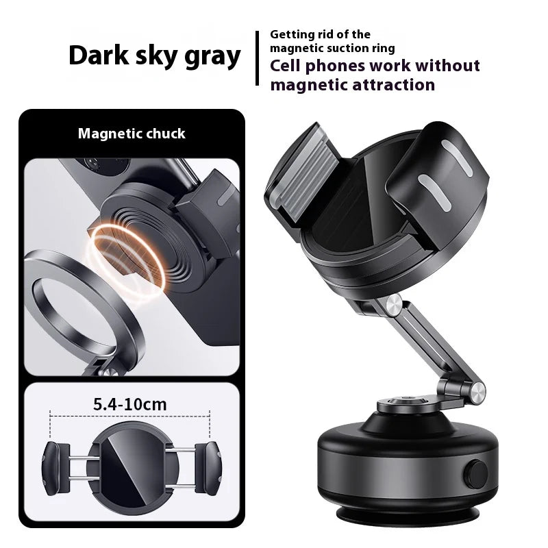 Magnetic Vacuum Adsorption Car Mount – Foldable 360° Rotating Aluminum Alloy Phone Holder for Smartphones