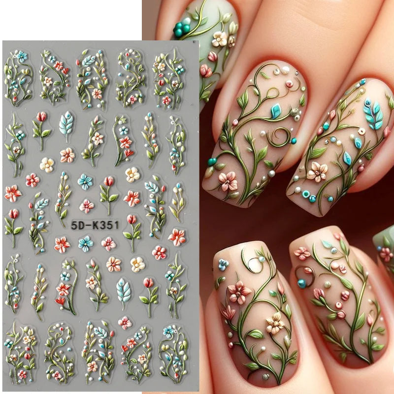 5D Daisy Nail Stickers - Embossed Spring Floral Self-Adhesive Decals for Acrylic Nail Art & DIY Manicure Decoration