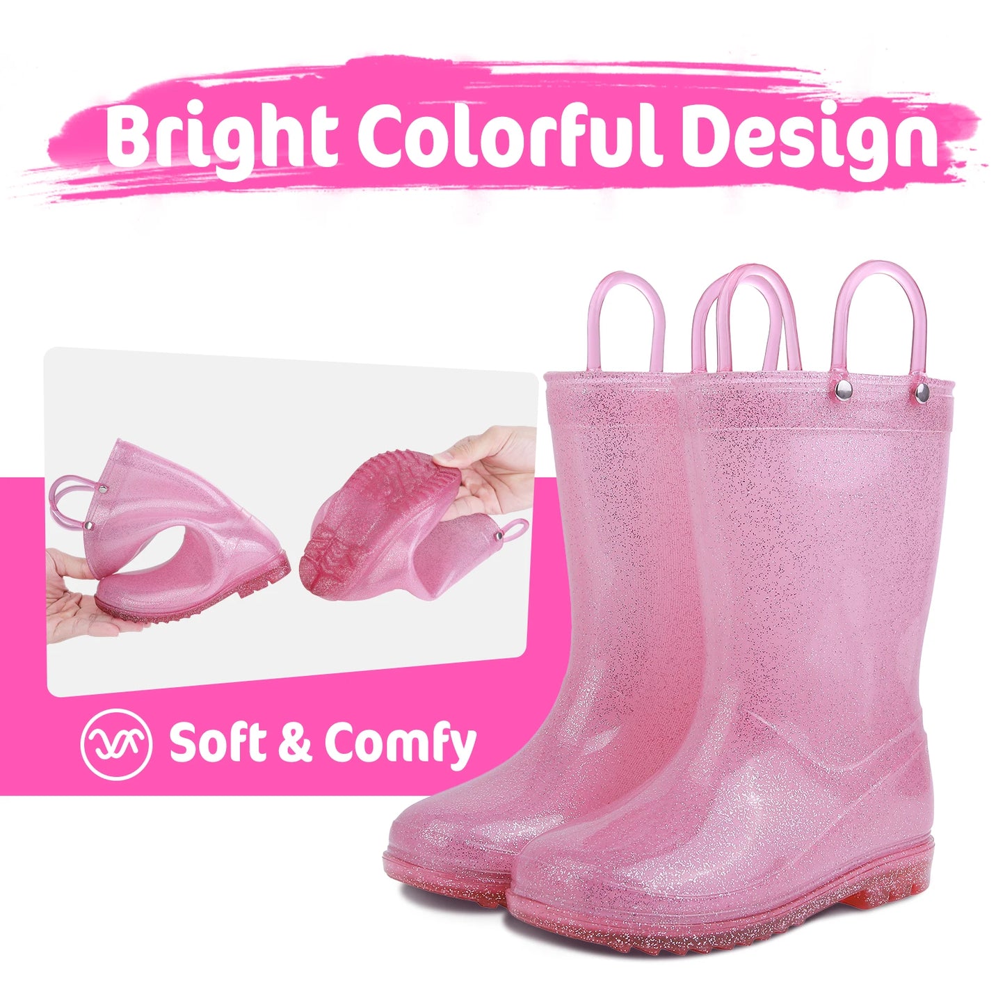 Shevalues Kids Waterproof Rain Boots β Non-Slip Toddler Boots with Easy-On Handles for Boys & Girls