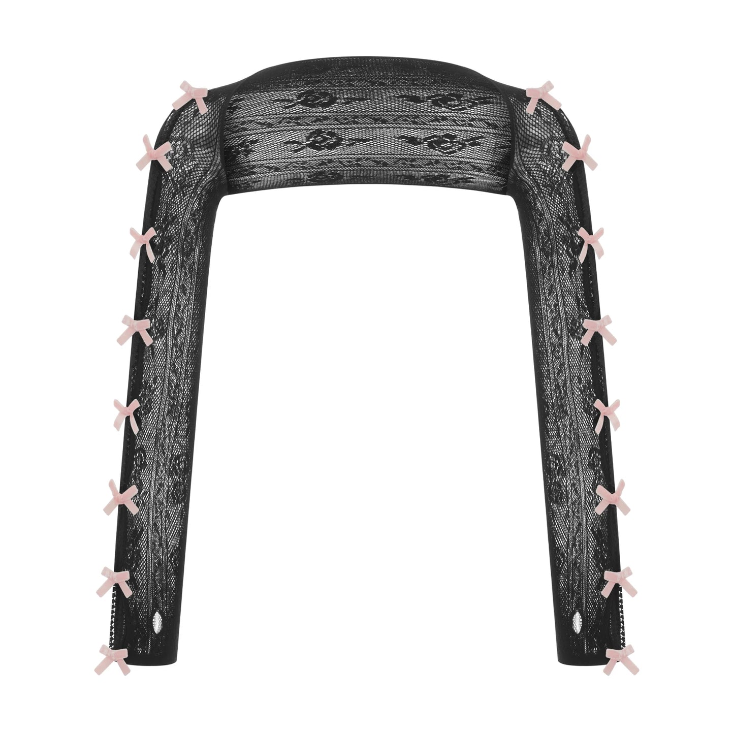 Women’s Lace Shrug Crop Top – Open Front Fishnet Arm Sleeves with Finger Hole Gothic Y2K Kawaii Retro Aesthetic Gloves