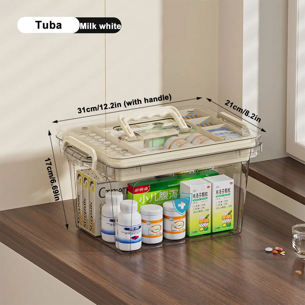 Large Capacity Portable Medicine Box – Multi-Layer Transparent First Aid & Medicine Storage Organizer