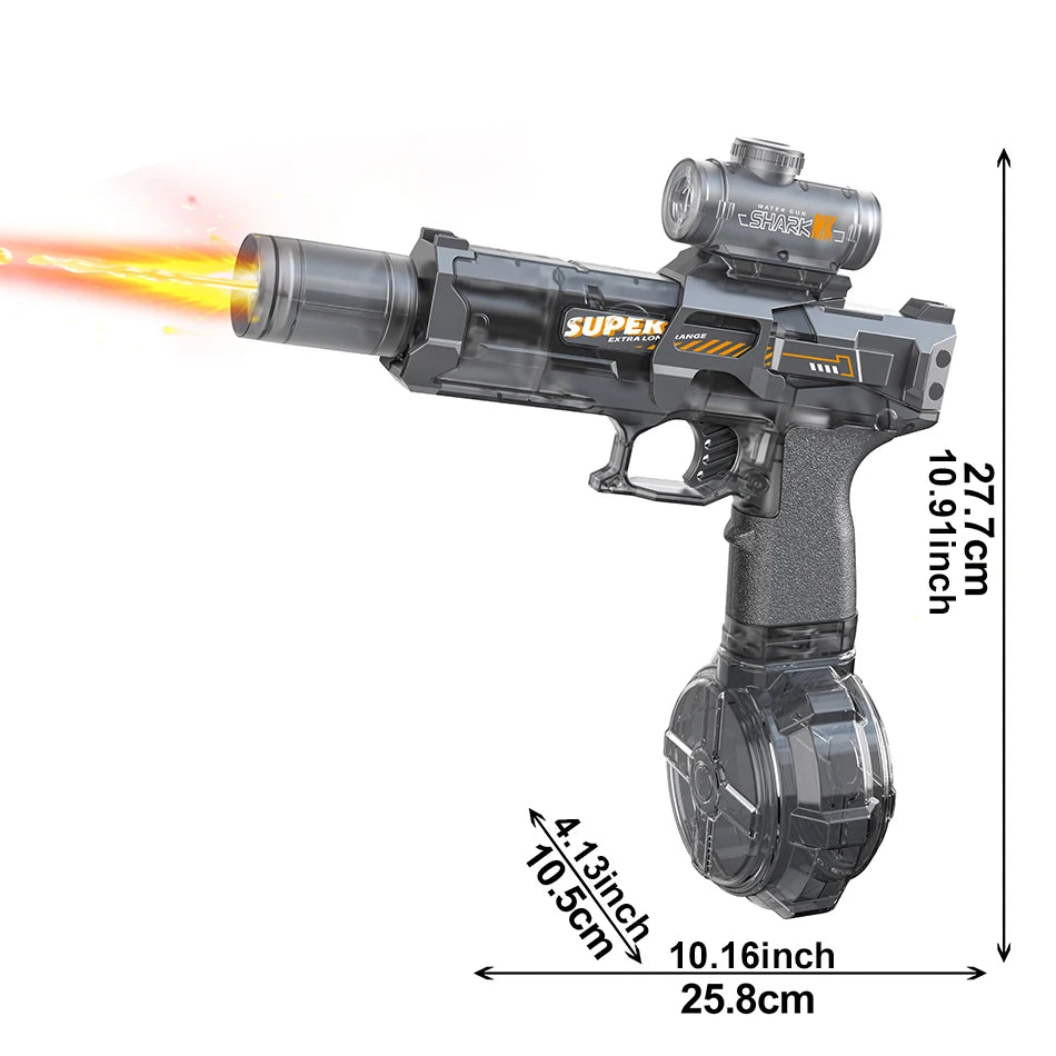 HUIQIBAO Electric Pulse Water Gun with LED Flame Effect – Automatic Sensor Water Pistol Outdoor Beach & Summer Battle Toy for Kids & Adults