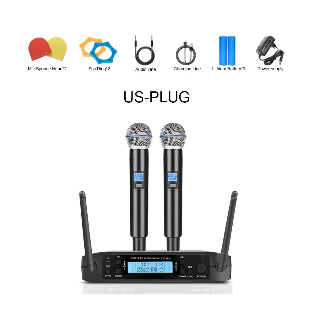 GLXD4 Professional Wireless Microphone β Dual Channel UHF Rechargeable Mic for Stage, Speeches & Live Streaming