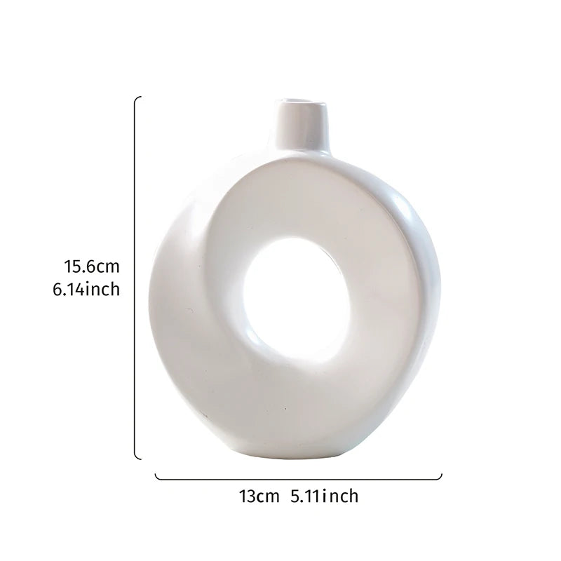 Creative Resin White Donut Vase – Modern Minimalist Decorative Flower Vase for Home Decor & Table Styling