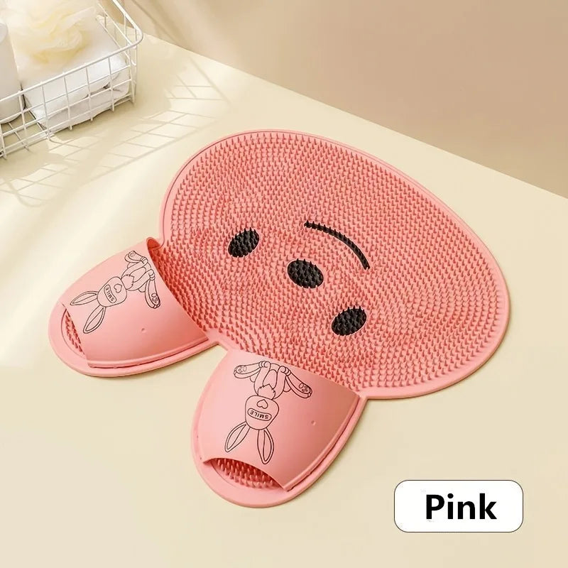 Rabbit Bathroom Anti-Slip Shower Mat β Circular Massage Foot Mat with Suction Cups, Foot & Back Scrubber