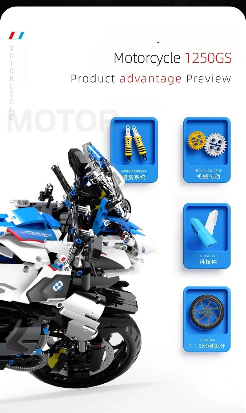 High-Tech 1:5 Motorcycle Model – Modular Brick Racing Motorbike Building Set Toy for Boys T4022