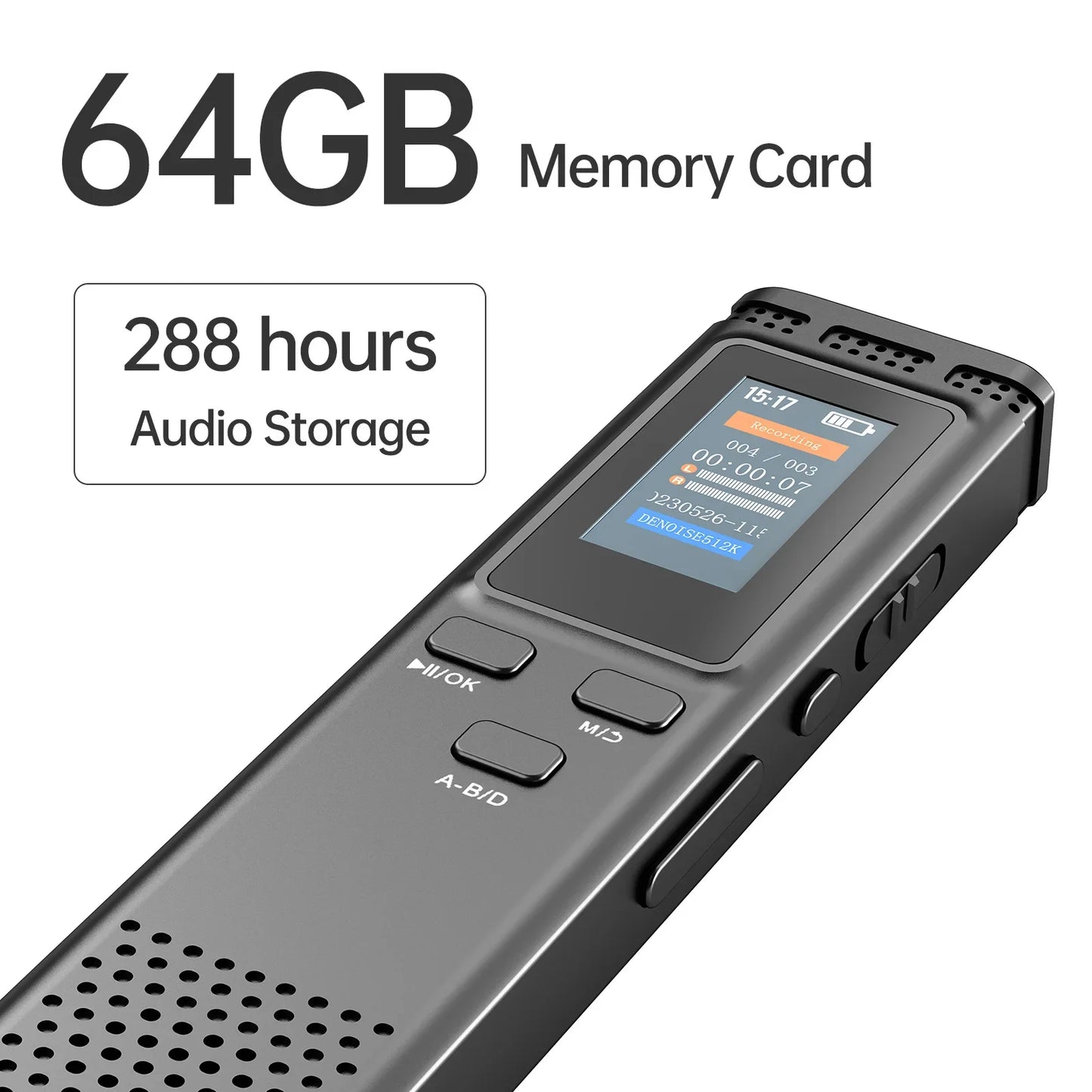 64GB/16GB/8GB Digital Voice Recorder β Voice Activated Audio Recording, Noise Reduction, MP3 Playback, 288hrs Storage