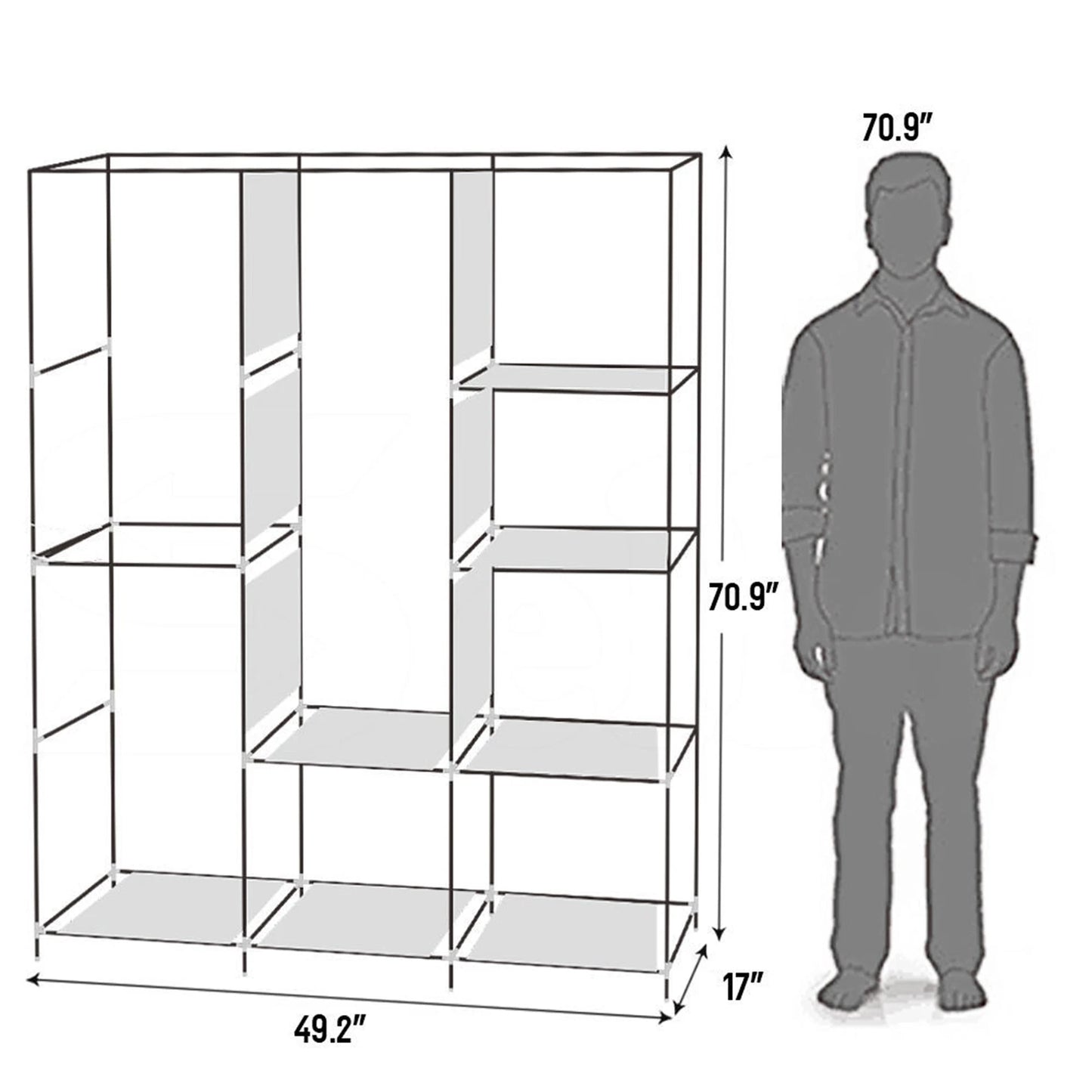 71" Portable Closet Wardrobe – Gray Clothes Rack with Shelf, Storage Organizer