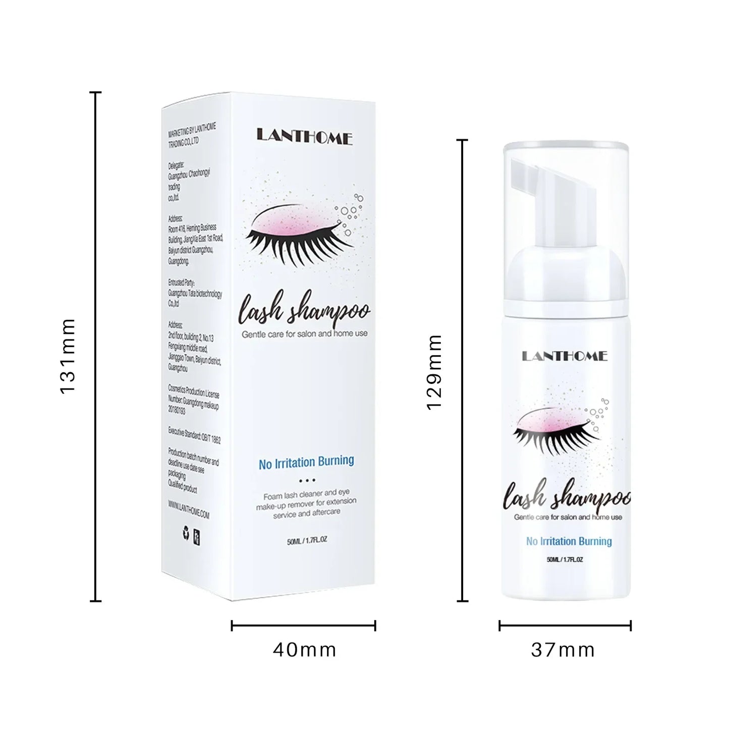 50ml Lanthome Eyelash Extension Shampoo Foam - Deep Cleanser for Eyelids, Mascara Remover & Glue, Salon & Home Use