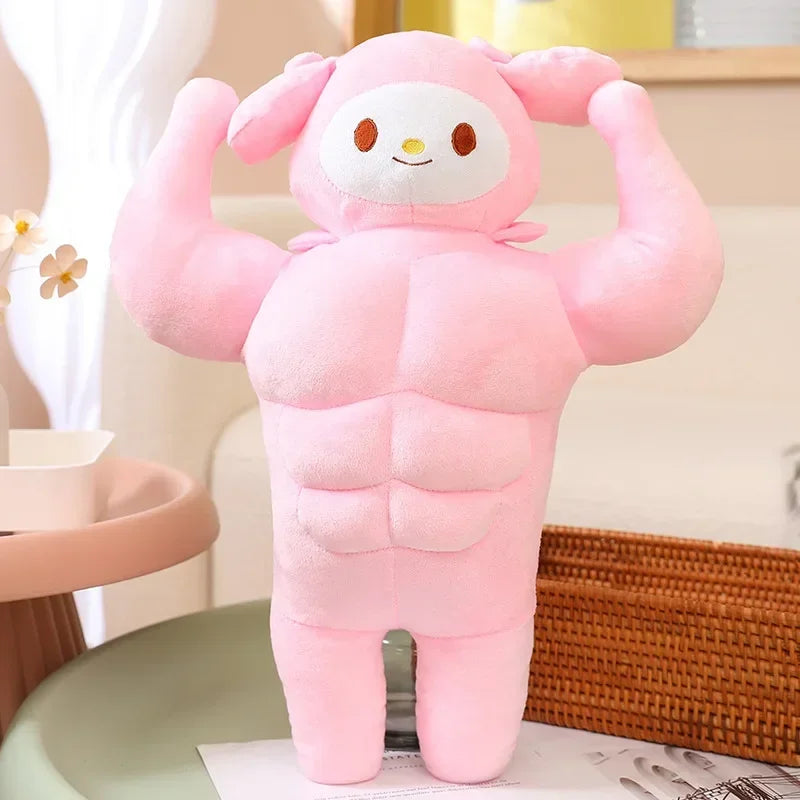 Sanrio Kawaii Hello Kitty Muscle Plush – Funny Chest Abdominal Boyfriend Pillow & Pom Pom Purin Doll, Christmas Gift