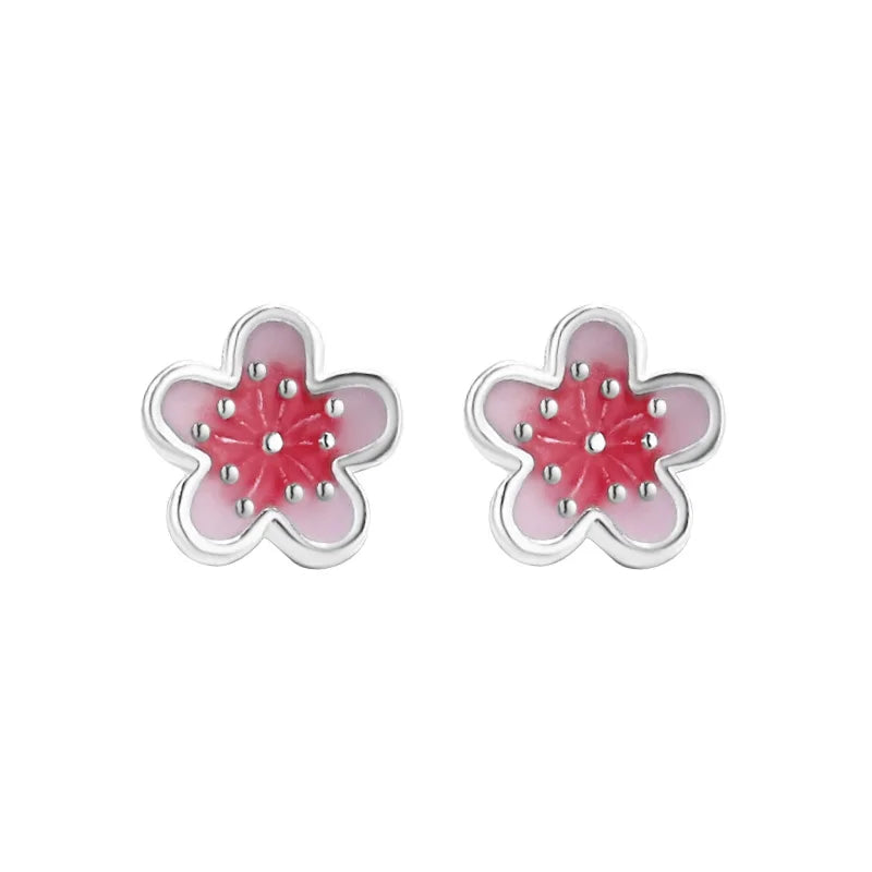 Pink Cherry Blossom Stud Earrings – 925 Sterling Silver CZ Flower Jewelry Gift for Women, Valentine’s Day and Special Occasions