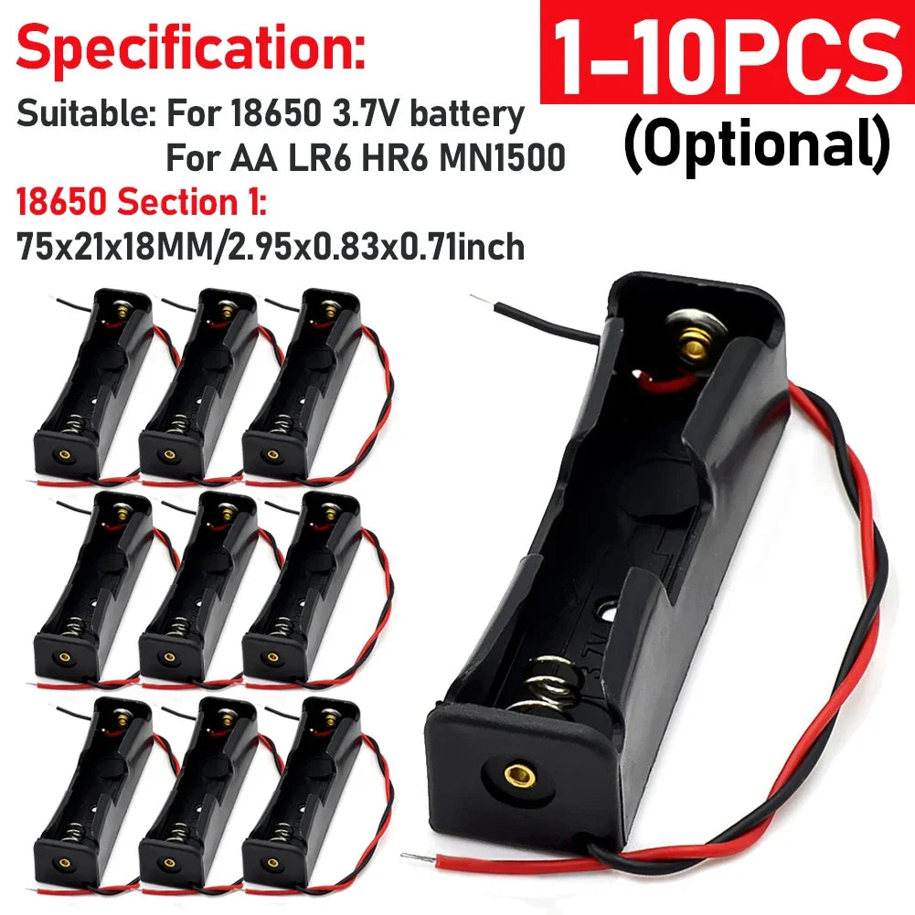10-in-1 Plastic 18650 Battery Holder — 1/2/3/4 Slot Storage Box with Wire Lead for 3.7V 18650 Batteries