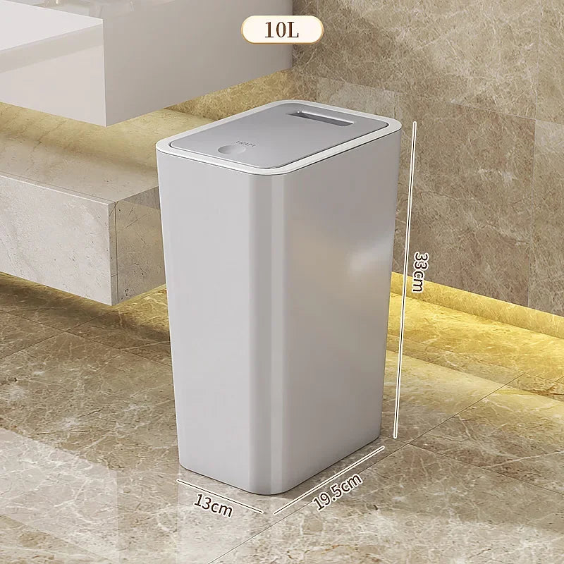 10L Odor-Proof Trash Can β One-Touch Modern Plastic Bin for Bathroom & Kitchen, Leakproof & Space-Saving Design