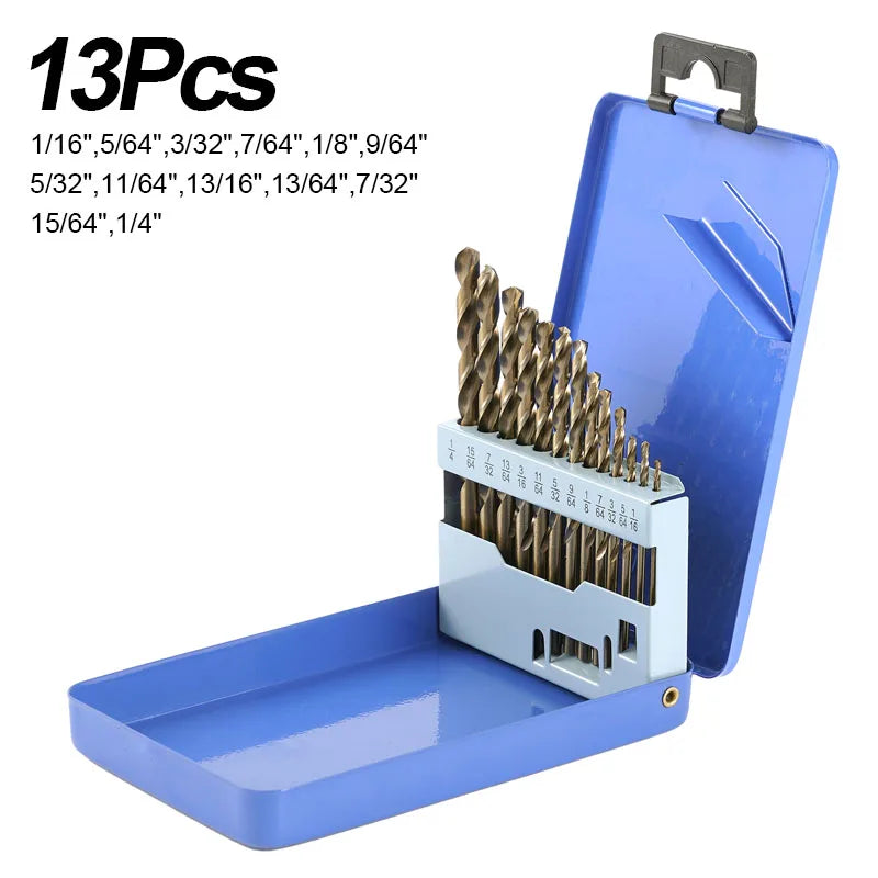 M35 Cobalt Drill Bit Set – High-Speed Steel Jobber Length Twist Drill Kit for Hardened Metal, Stainless Steel, Iron, Wood & Plastic
