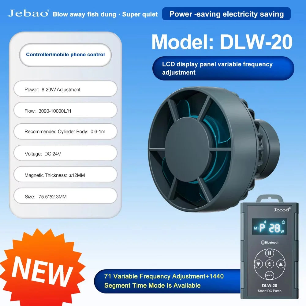 Jebao Jecod DLW Series Bluetooth Aquarium Wave Pump – 2024 Smart Mute DC Water Pump for Saltwater Fish Tanks