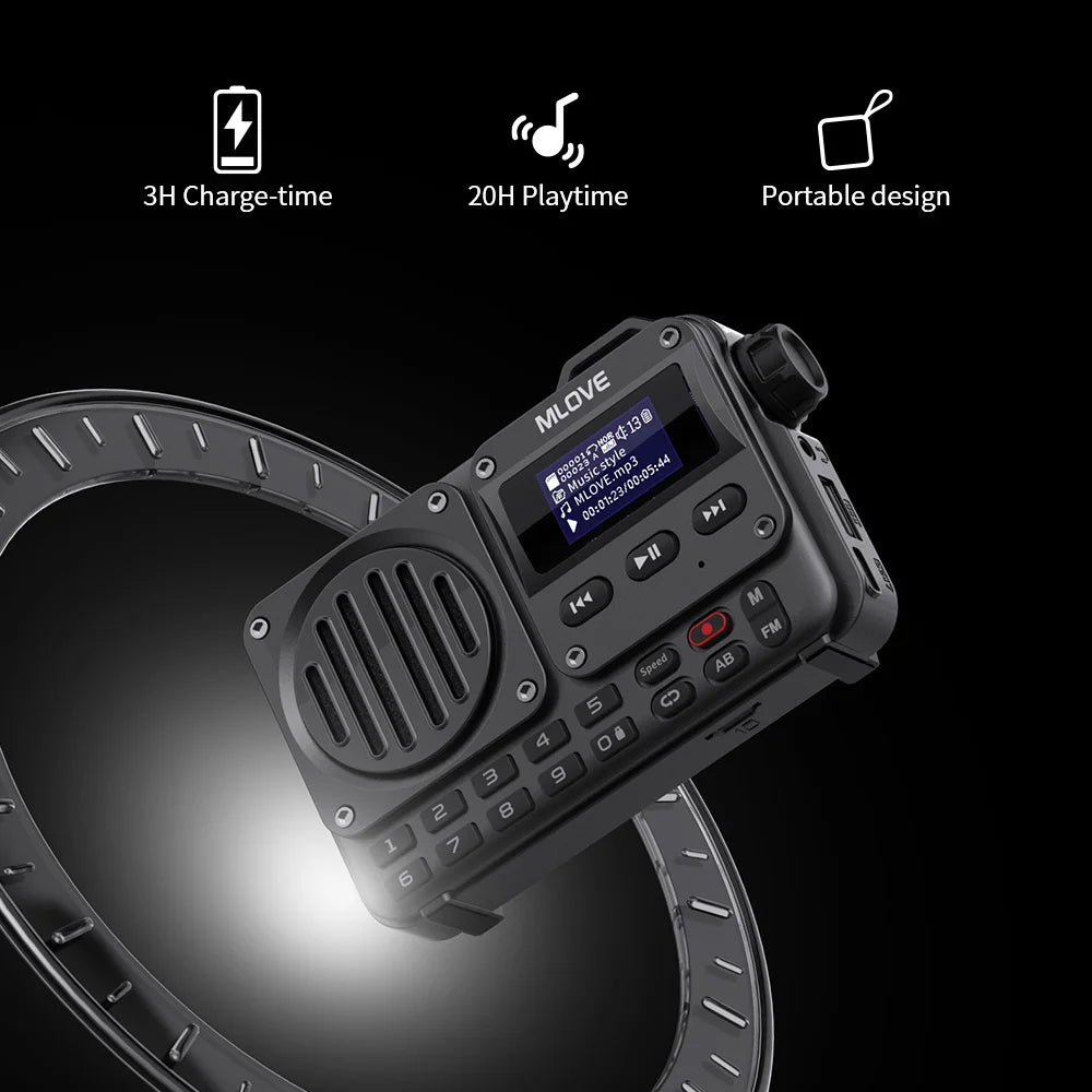 MLOVE BV800 Super-Portable Bluetooth Speaker - FM Radio, LCD Screen, Antenna, AUX Input, USB Disk, TF Card, MP3 Player