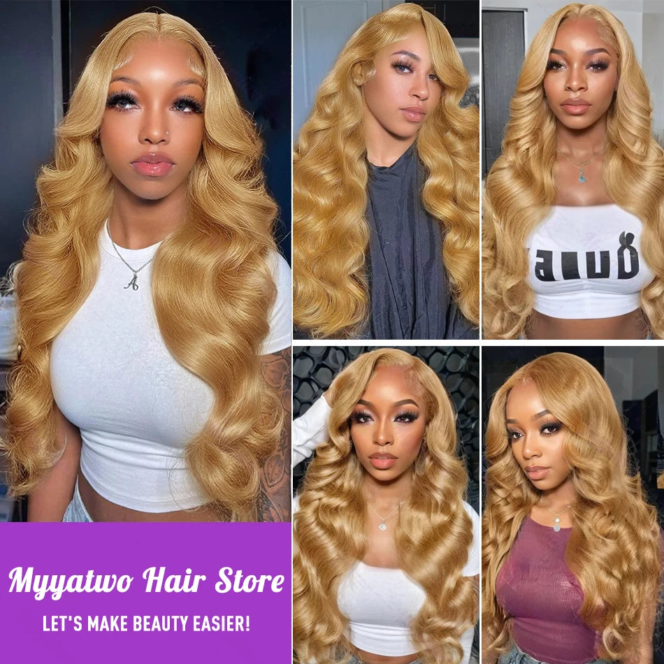 Brazilian #27 Honey Blonde Body Wave Wig – 30-34 Inch, 13x4 Lace Front, HD Transparent Lace Frontal, 200% Density for Women