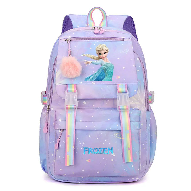 MINISO Kawaii Frozen Girls Backpack – Rainbow Schoolbag & Travel Laptop Bag for Kids & Teenagers