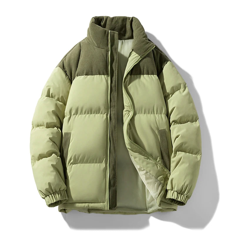 Men’s Winter Thick Puffer Jacket – Warm Color Block Parka, Fashionable Casual Trendy Coat, New Arrival