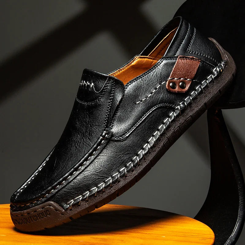 Handmade Leather Men’s Loafers – Casual Slip-On Flats, Comfortable Outdoor Walking Shoes