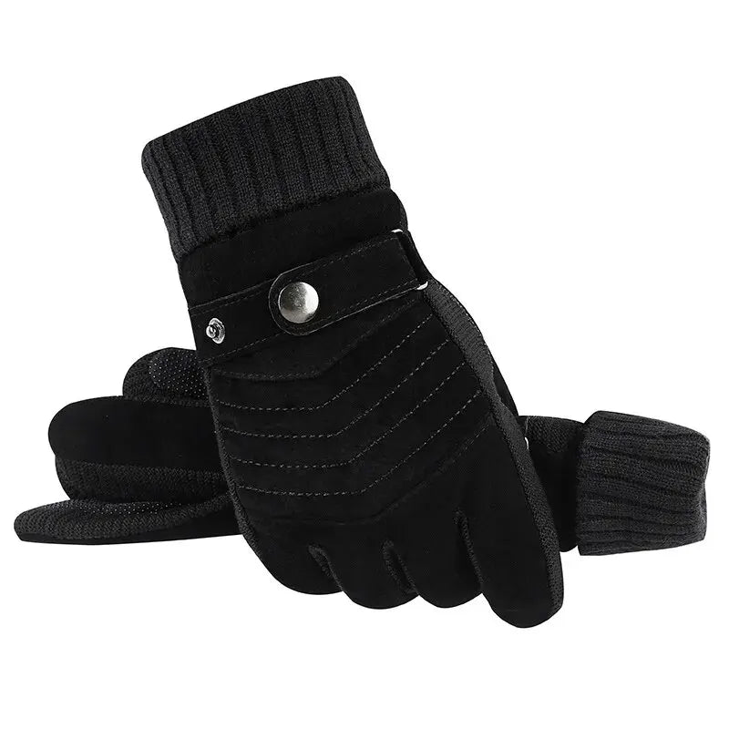 Men's Winter Cycling and Motorcycle Gloves - Windproof Leather with Cold Insulation, Touch Screen, and Anti-Slip Thick Pile
