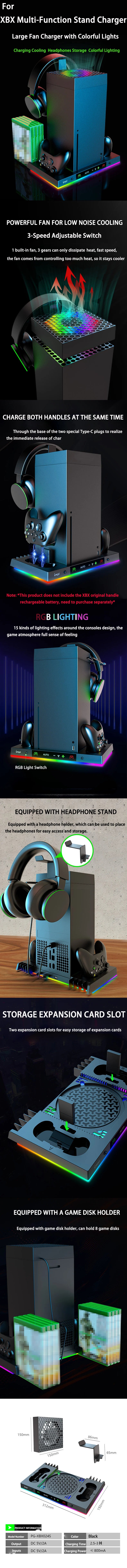 IPEGA Console Charging Dock for Xbox – Smart Temperature Control Dock with Overhead Cooling Fan and RGB Light Stand XBX024S