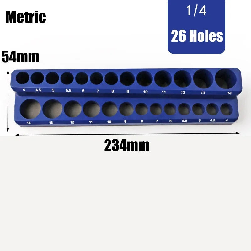 Blue Magnetic Socket Storage Rack - 1/4", 3/8" & 1/2" Drive Metric Tool Organizer Holder