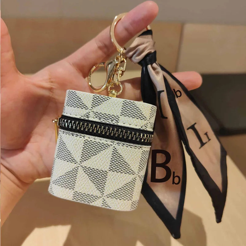 Mini Striped Textured Bucket Bag β AirPods & Small Items Case with Coin Purse and Hook (Fits AirPods 1/2/3/4/Pro)