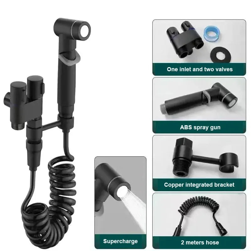Stainless Steel Handheld Bidet Sprayer β Hygienic Toilet Faucet with Shower Head & Double Outlet Design