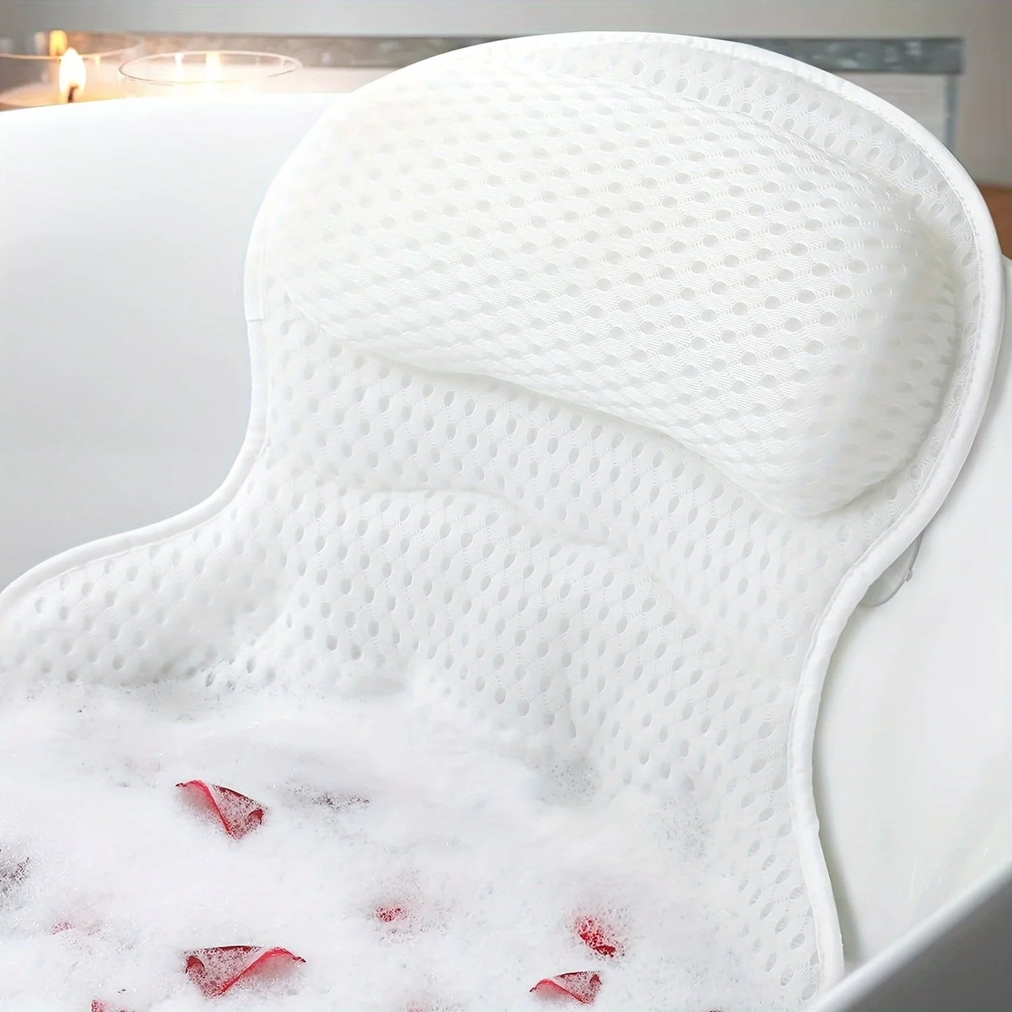 Luxury Bath Pillow with 3D Air Mesh - Secure Suction Neck & Back Support for Home & Spa Use