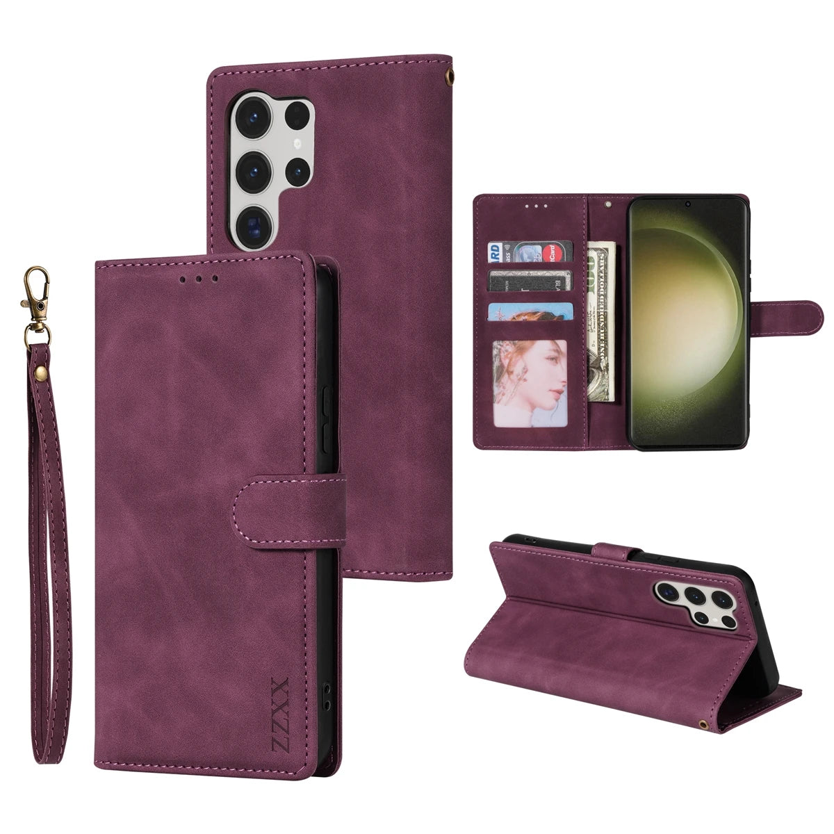 Magnetic Leather Wallet Case for Samsung Galaxy S25 Ultra–S8 – Skin-Friendly Flip Cover with Card Slots & Stand Function