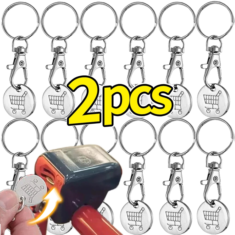 Shopping Cart Token Keychain - Stainless Steel Trolley Coin Key Ring for Carts, Bags & Everyday Use
