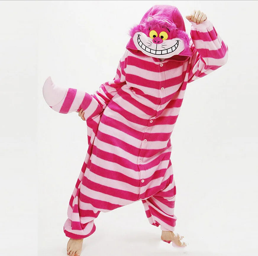 Cheshire Cat Flannel One-Piece Pajamas β Men & Women Cartoon Home Wear for Autumn & Winter