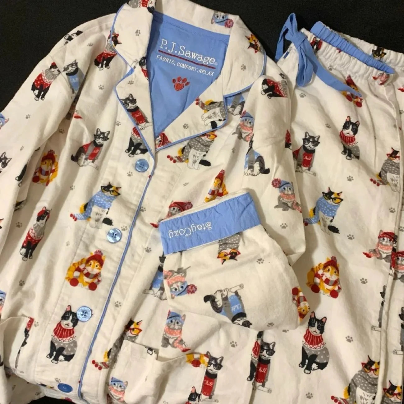 Women's Winter Cartoon Pajama Set - Warm Cotton Wool Sleepwear Long Sleeve Homewear