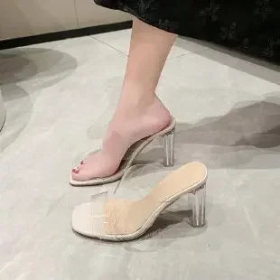 Women’s Summer Clear PVC Jelly Heels – Open Toe Transparent Perspex Pump Sandals
