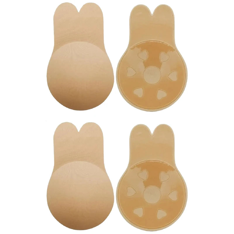 Women's Push-Up Silicone Invisible Bra β Strapless Self-Adhesive Lift Tape with Reusable Rabbit Nipple Covers