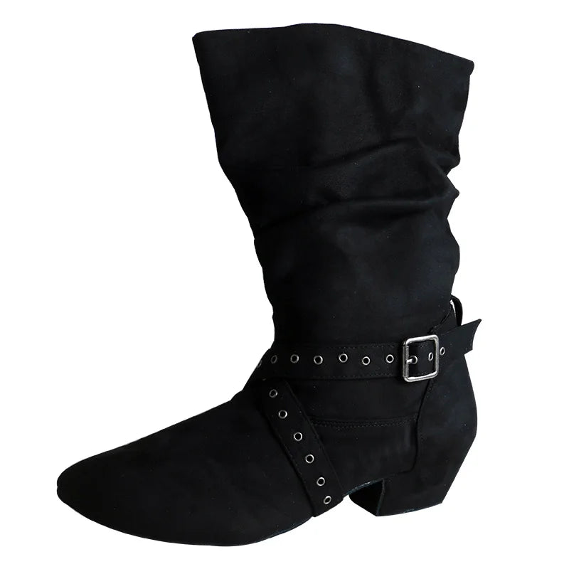 Wedopus Women’s Customized Heel Western Dance Boots – Black Suede Cowboy Shoes for Urban Dancing