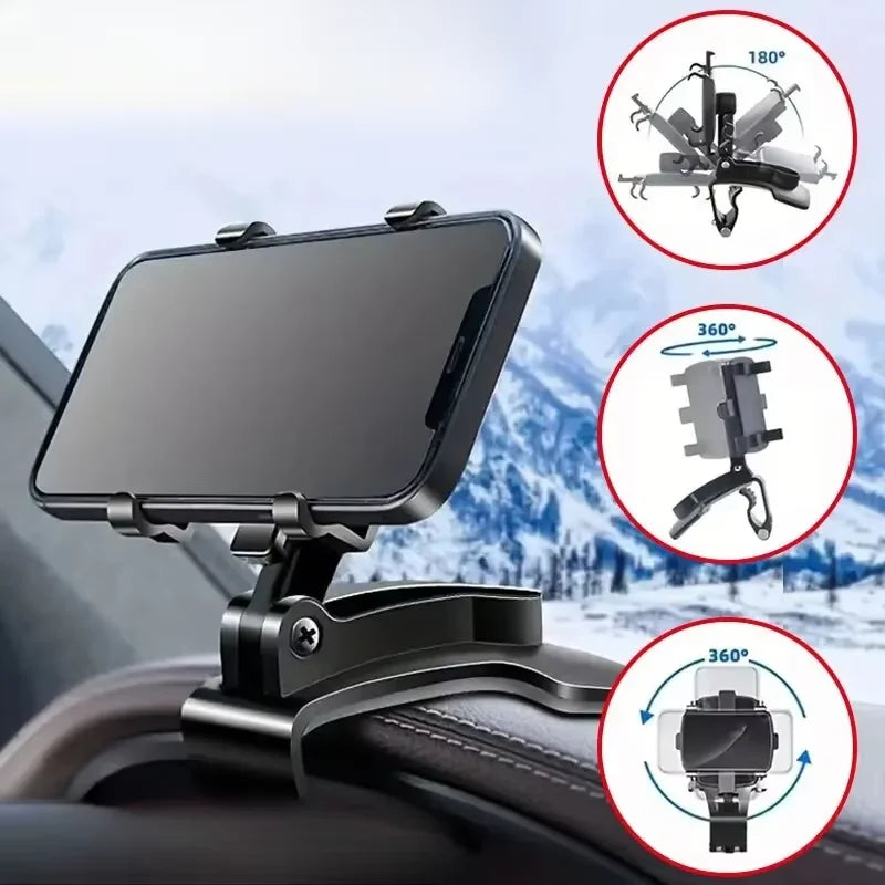 Universal Car Phone Holder Stand - 360° Rotating Dashboard GPS Mount Clip for iPhone and Smartphones