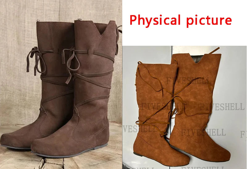 Medieval Viking PU Leather Boots - Retro Knight Nordic Warrior LARP Cosplay Carnival Shoes
