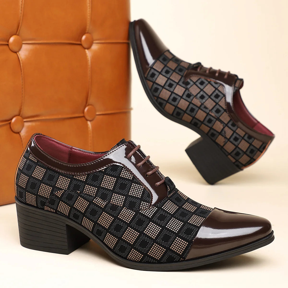 Men’s High Heel Oxford Shoes - Pointed Toe Luxury Leather Formal Business Wedding and Party Dress Shoes