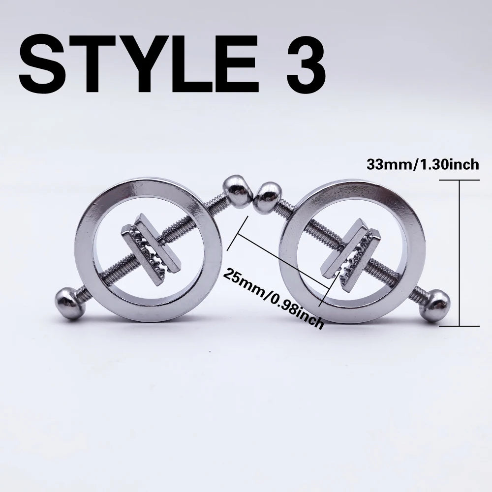 Adjustable Metal Nipple Clamps - Pair of Spring-Loaded Breast Clips for Adult BDSM and Sensory Play