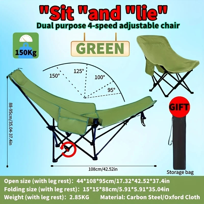 4-Position Adjustable Camping Chair with Footrest — Portable Folding Outdoor Chair for Fishing, Beach, Travel & Picnic