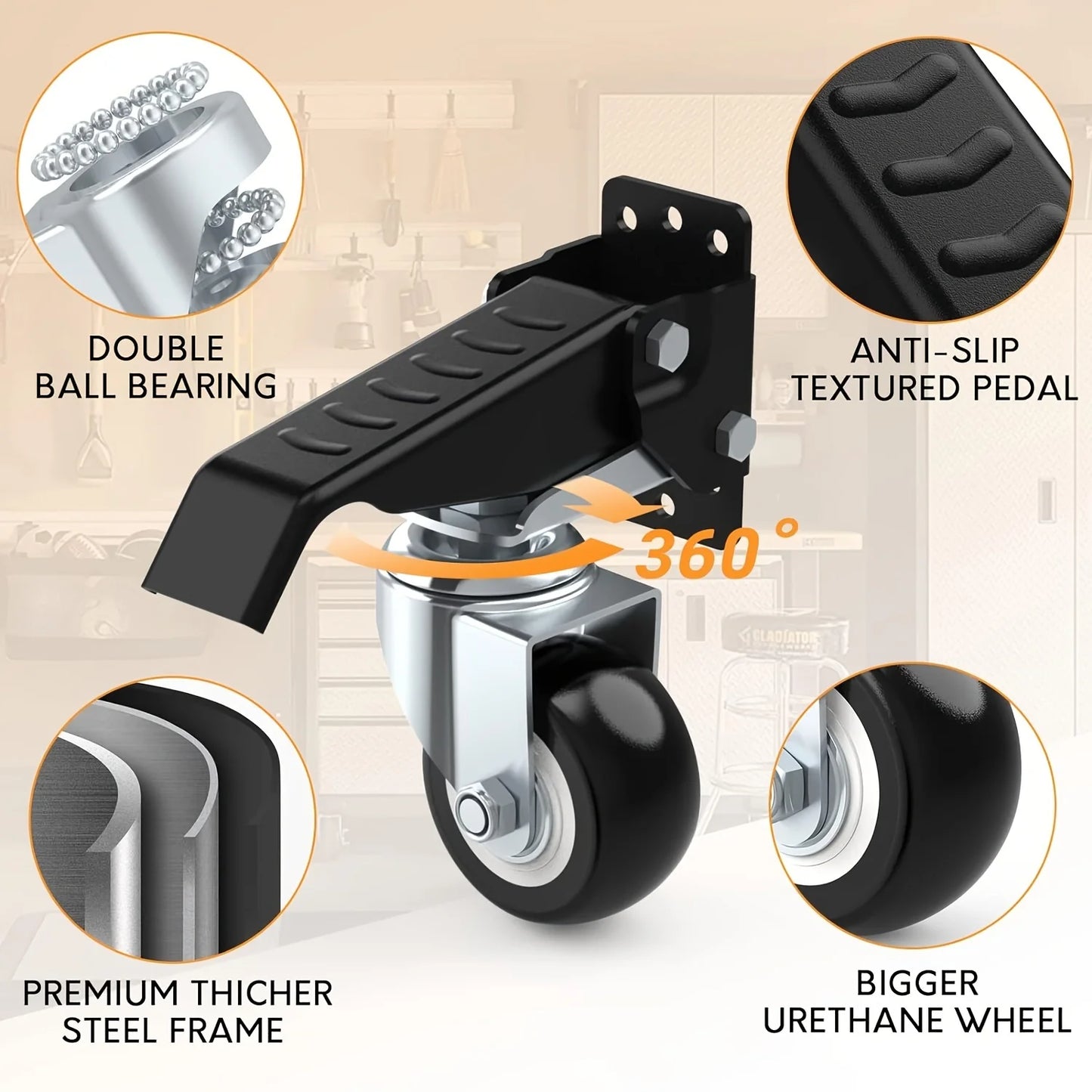 4pcs 2.5 Inch Retractable Caster Wheels - 165LBS Side Mount 360° Swivel Rollers for Workbenches & Equipment