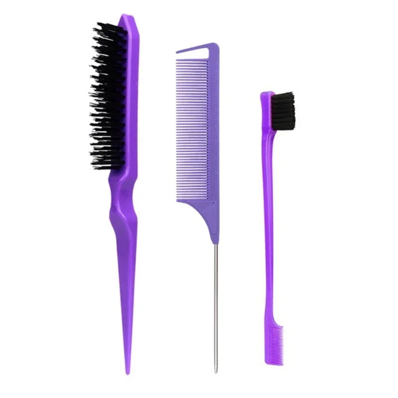 3PCS Hair Styling Comb Set β Teasing Brush, Rat Tail Comb, Edge Brush & Braid Tool for Hair Styling