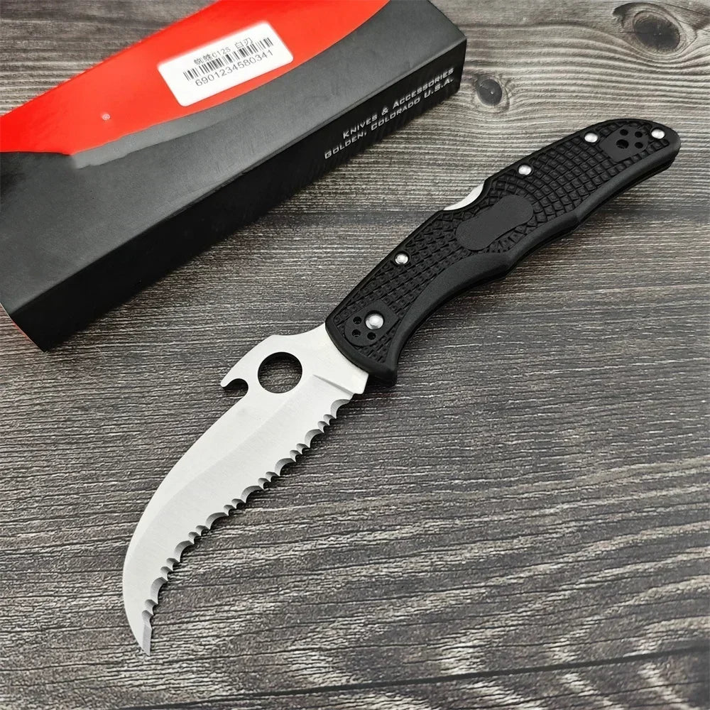 C12S Tactical Folding Pocket Knife – D2 Blade with Nylon Fiber Handle, Outdoor Hunting Utility Knife with Back Lock
