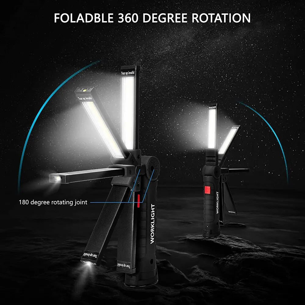 Rechargeable Camping LED Flashlight Work Light: IP64 Waterproof with Magnet and Hook - 5 Lighting Modes for Night Work