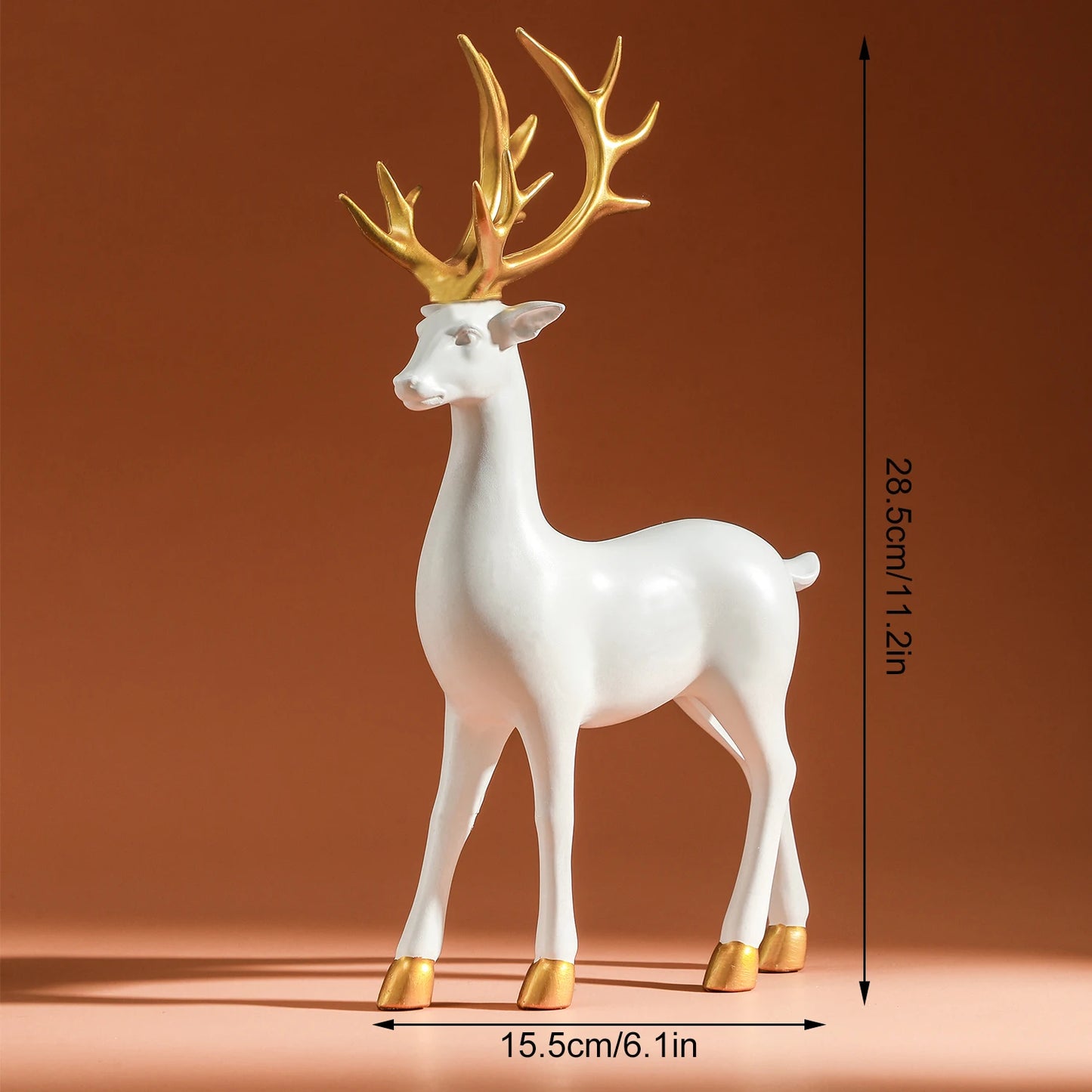 White Reindeer Figurine – Solid Resin Elk Statue for Living Room & Christmas Tabletop Decor