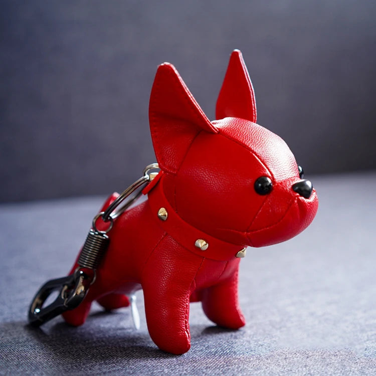 Punk French Bulldog PU Leather Dog Keychain β Fashion Bag Charm for Women Car Key Ring